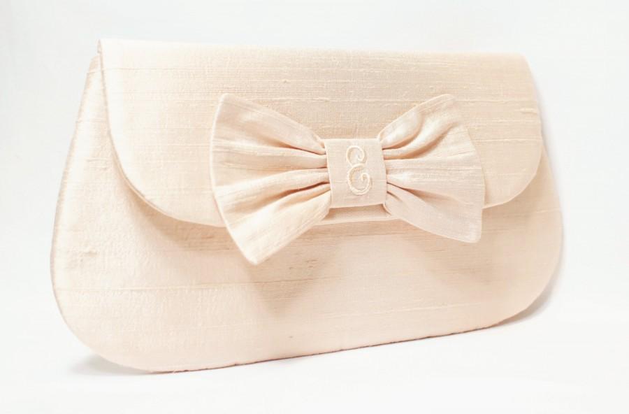 زفاف - Personalized Silk Dupioni Bow Clutch - Wedding Clutch - Bridesmaid Clutch - Blush Clutch - Personalized Label