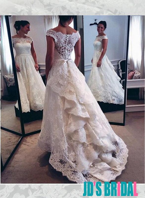 زفاف - Beautiful illusion lace bateau neck a line wedding dresses