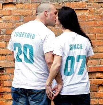 Mariage - TOGETHER SINCE Custom Couples T-Shirts, Anniversary & Wedding Gift, Newylweds Set Of 2 Matching Tees Lovebirds Couples Shirts