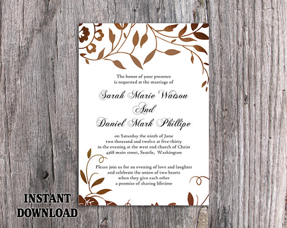 Hochzeit - DIY Wedding Invitation Template Editable Word File Instant Download Printable Leaf Invitation Rustic Gold Invitation Elegant Invitation