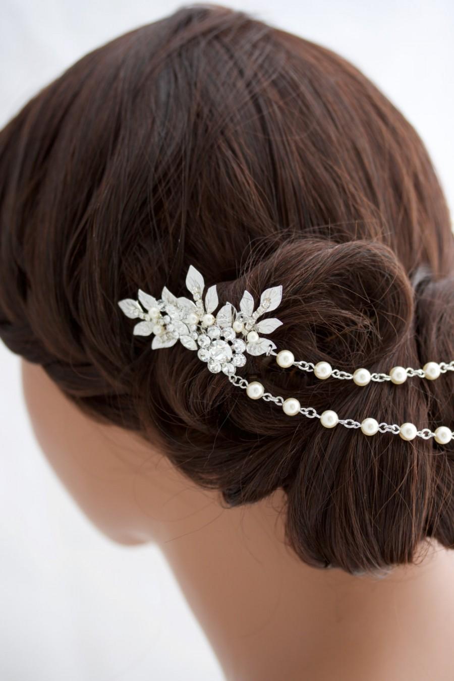 Hochzeit - Wedding Hair Chain Wedding Headpiece Bridal Hair Chain Pearl Draped  Leaf Head Piece Leaf Hair Vine Bridal Hair Accessory ANWEN