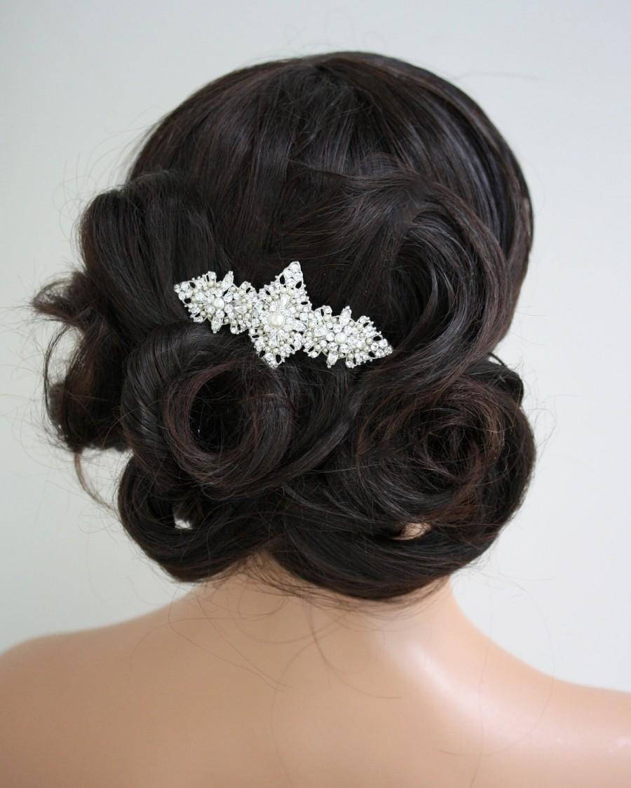 Mariage - Art Deco Bridal Comb Wedding Hair Accessory Hair Comb Wedding Hair Piece Pearl Rhinestone Vintage Style Veil Comb MARCELLA