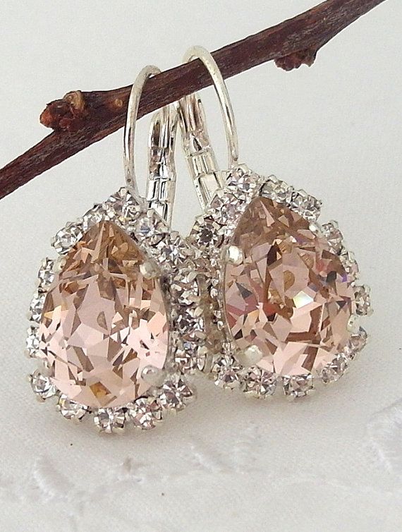 Свадьба - Blush Earrings,Blush Drop Earring,Blush Pink Bridal Earrings,blush Pink Bridesmaid Earring,Swarovski,blush Pink Wedding,crystal Earring