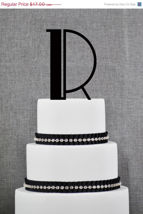 Wedding - ON SALE Monogram Personalized Initial Cake Topper in your Choice of Colors, Art Deco Cake Topper, Elegant Wedding Topper, Unique Topper