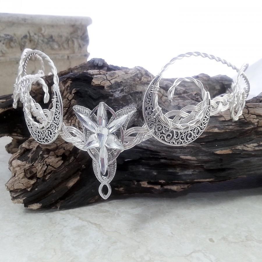 Hochzeit - Evenstar Crescent Moon Circlet Celtic Goddess Crystal Crown Elven Headdress Tiara