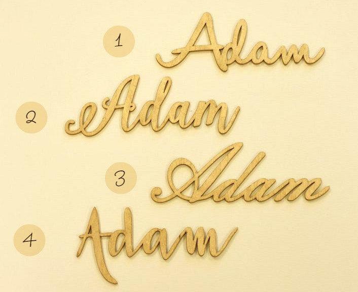 Hochzeit - Laser cut gold place names made from plywood - set of 10 table names