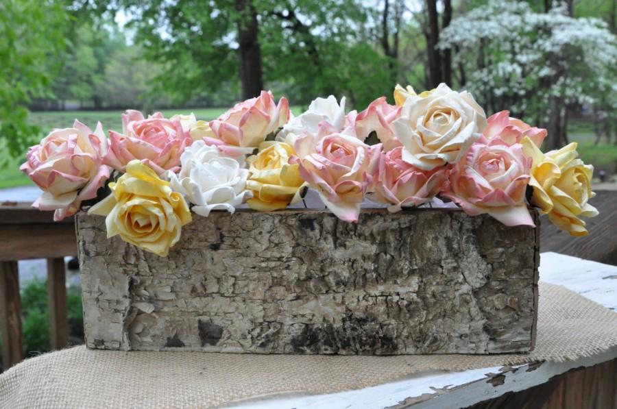 Hochzeit - Rustic Birch Bark Covered Planter Box - Woodland Planter - Rustic Barn Wedding Centerpieces -