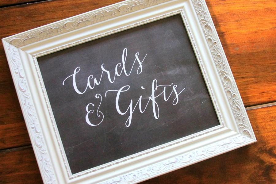 Mariage - 8x10 "Cards & Gifts" Gift Table Sign -- Chalkboard Printable Wedding Sign -- Digital Download