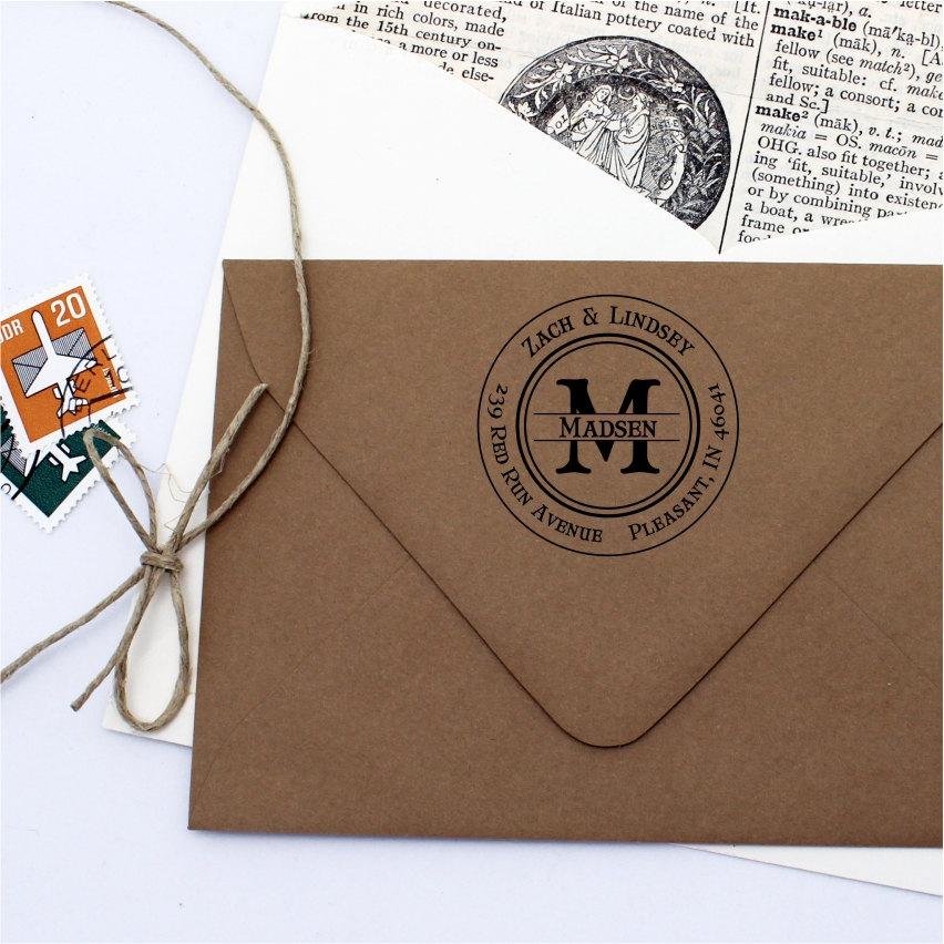 Mariage - Monogram Return Address Stamp - Round Personalized Custom Self Inking Stamp