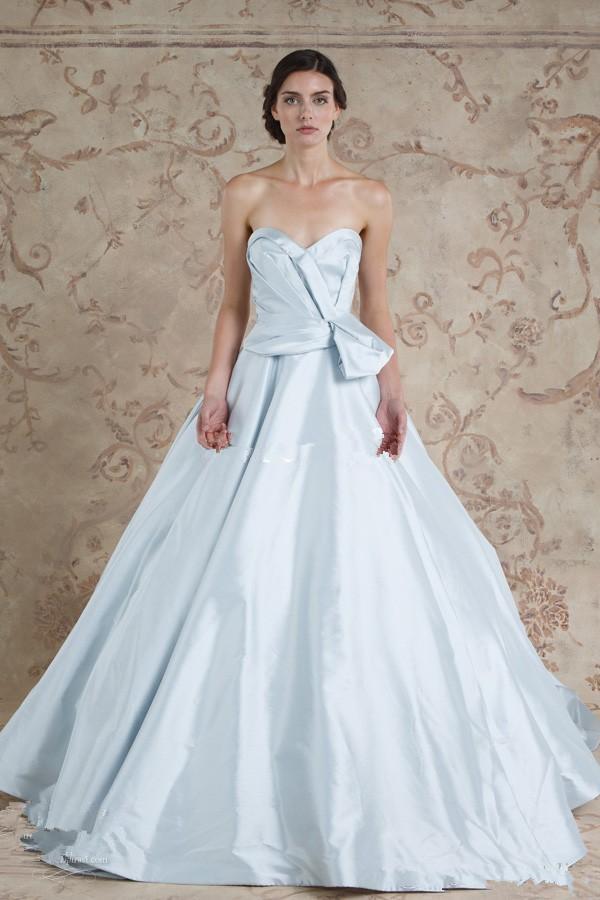 Mariage - Modest Light Sky Blue Wedding Dresses 2016 Sareh Nouri Spring Fall Sweetheart Ruffles Satin A-Line Train Simple Wedding Ball Bridal Gowns Online with $112.81/Piece on Hjklp88's Store 