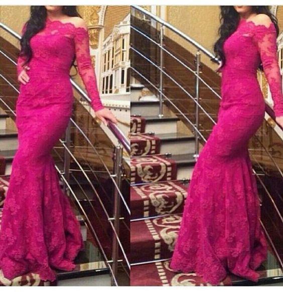Mariage - Stunning Full Lace Mermaid Prom Party Dresses Long Sleeves 2016 Zipper Floor Length Special Occasion Dress Real Image Evening Gowns Online with $108.05/Piece on Hjklp88's Store 