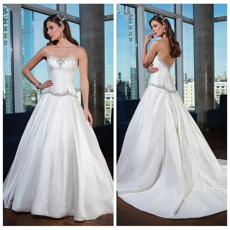 Hochzeit - Exquisite Sweetheart Beaded Crystal Wedding Dresses 2016 Satin White A-Line Modern Bridal Ball Gowns Country Western Chapel Train Custom Online with $111.35/Piece on Hjklp88's Store 