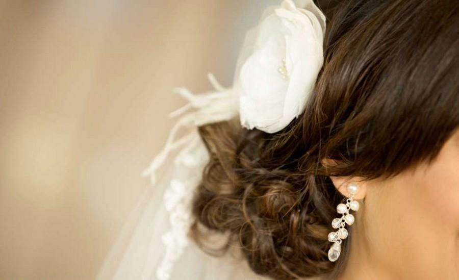 Wedding - Wedding Hair Flower Fascinator Ivory Bridal Hairpiece Feather Fascinator Wedding  Feather Hair Flower