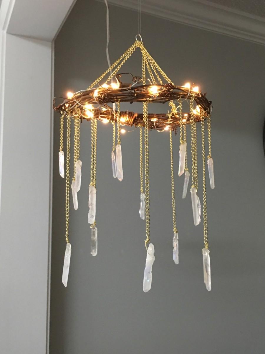 Mariage - Bohemian Mobile- Bohemian Decor- Rustic Lighted Chandelier- Outdoor Wedding Light- Crystal Chandelier- Bohemian Nursery Decor