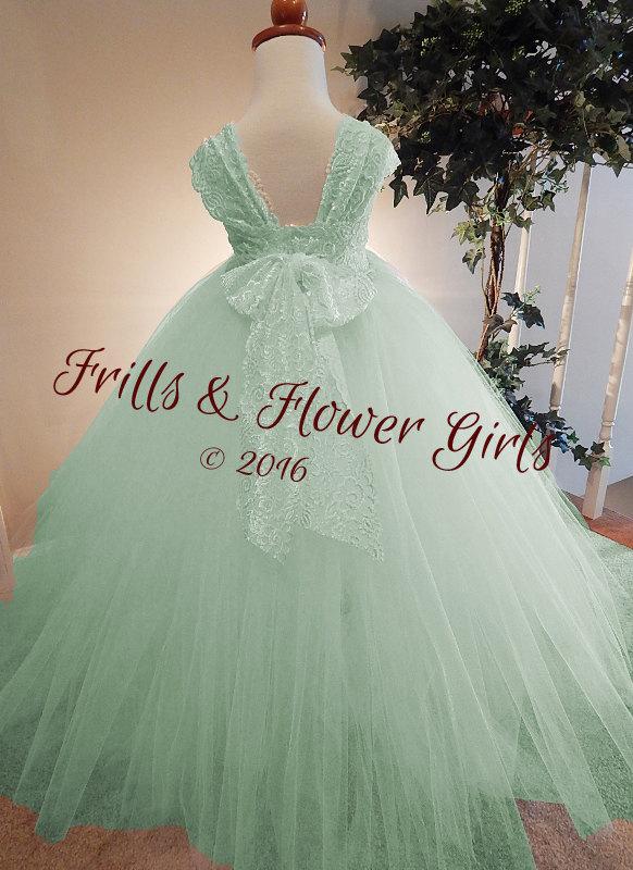 Свадьба - Mint Green Flower Girl Dress Mint Green Lace Flower Girl Dress LINED skirt  Dress Sizes 18 Mo up to Girls Size 10