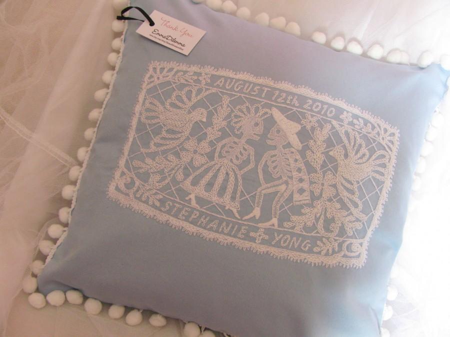 زفاف - Day of the Dead Papel Picado Customized Embroidered Wedding Pillow