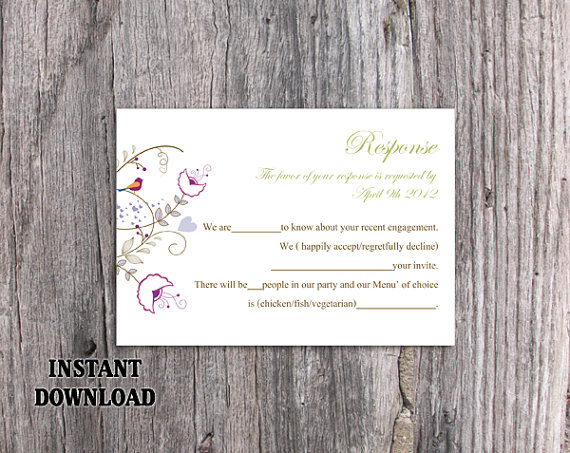 Hochzeit - DIY Wedding RSVP Template Editable Text Word File Download Rsvp Template Printable RSVP Cards Colorful Rsvp Card Template Elegant Rsvp Card
