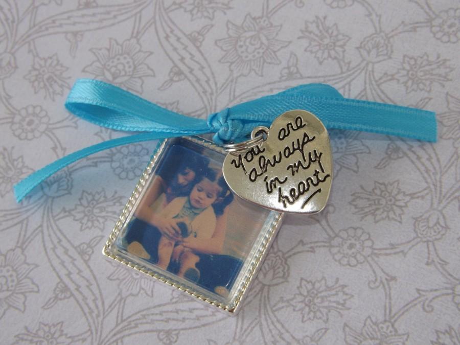 زفاف - Something Blue Wedding Bouquet Photo Charm with silver charm- Memorial Photo Charm- PICTURE PRINTING INCLUDED