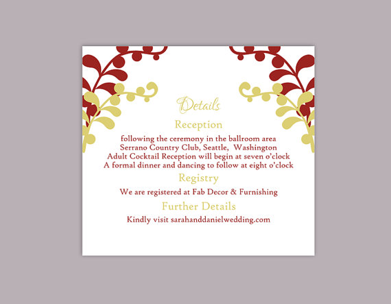 Mariage - DIY Wedding Details Card Template Editable Text Word File Download Printable Details Card Red Green Details Card Enclosure Cards