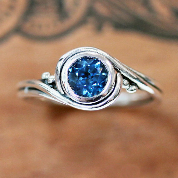 Mariage - London blue topaz ring silver, alternative engagement ring, swirl ring, bypass ring, recycled silver ring eco friendly ring pirouette custom
