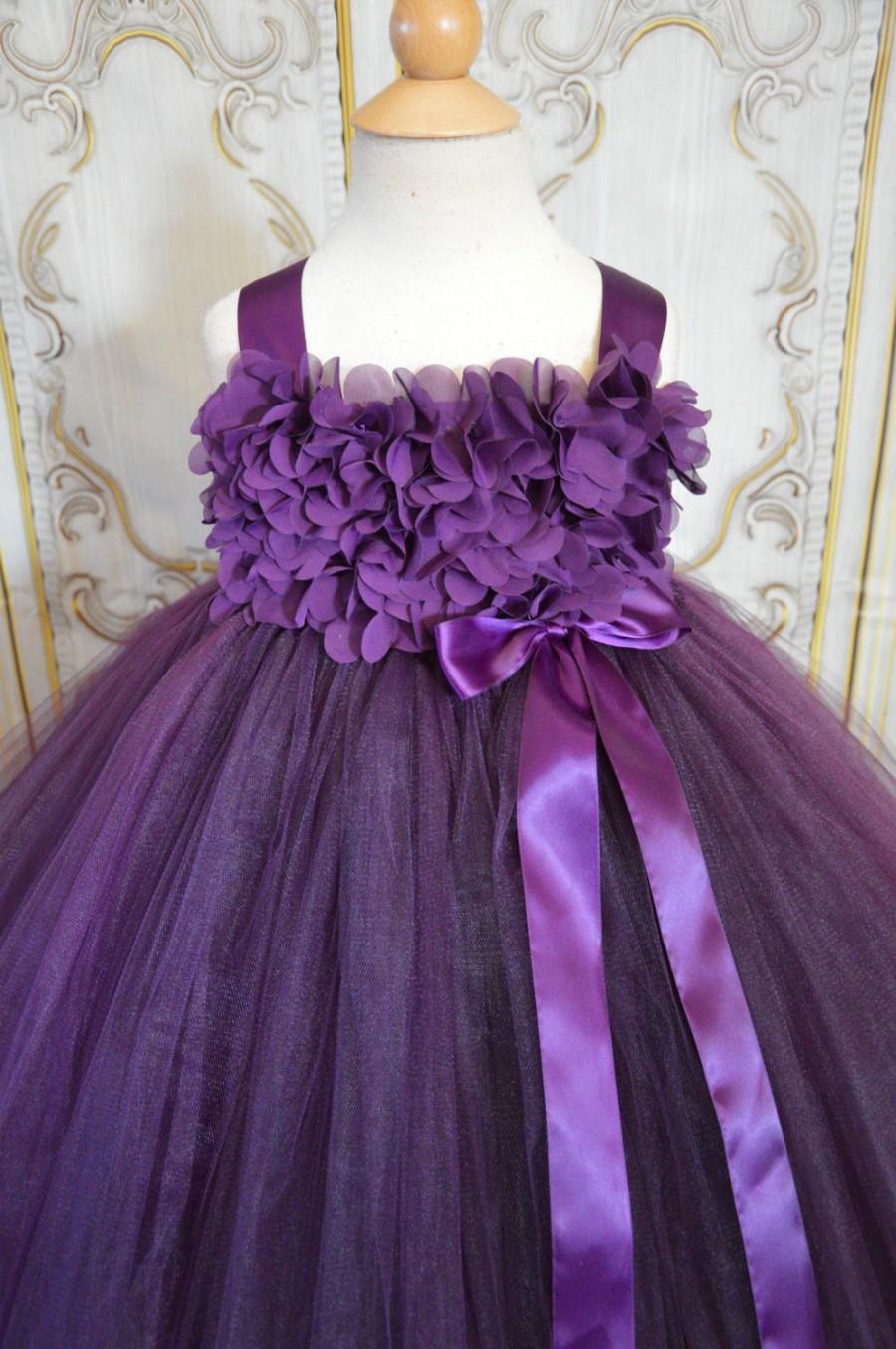 Wedding - Sugar Plum chiffon hydrangea Flower girl tutu dress