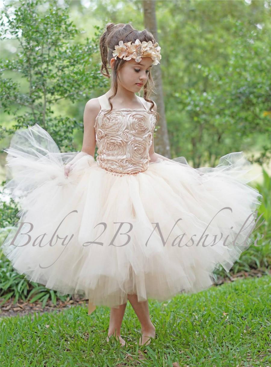Wedding - Champagne  Flower Girl Dress Tulle Wedding Flower Girl Dress  All Sizes  Baby to Girls 10