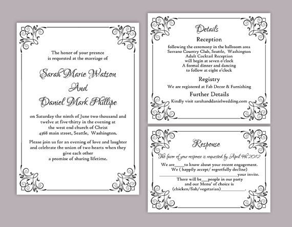 Diy Wedding Invitation Template Set Editable Word File Instant