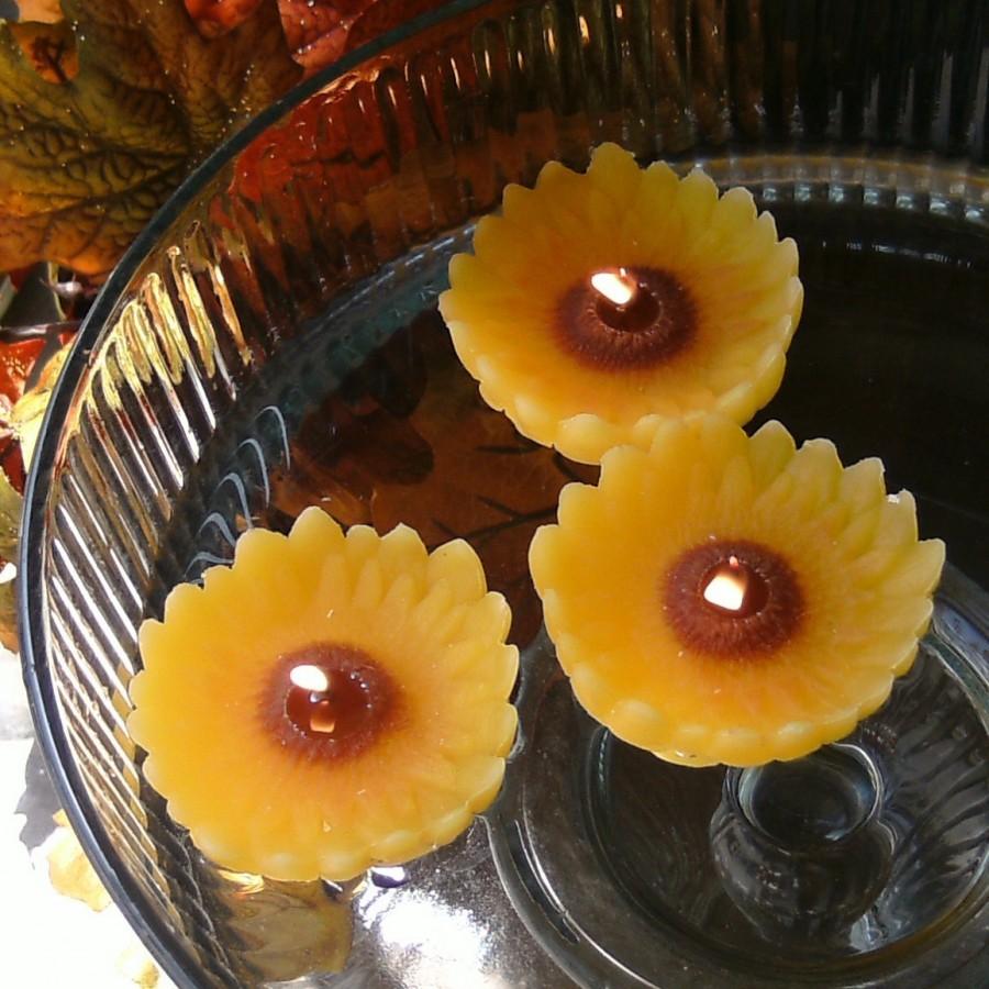 زفاف - 12 Sunflower floating candles wedding reception centerpeice fall autumn