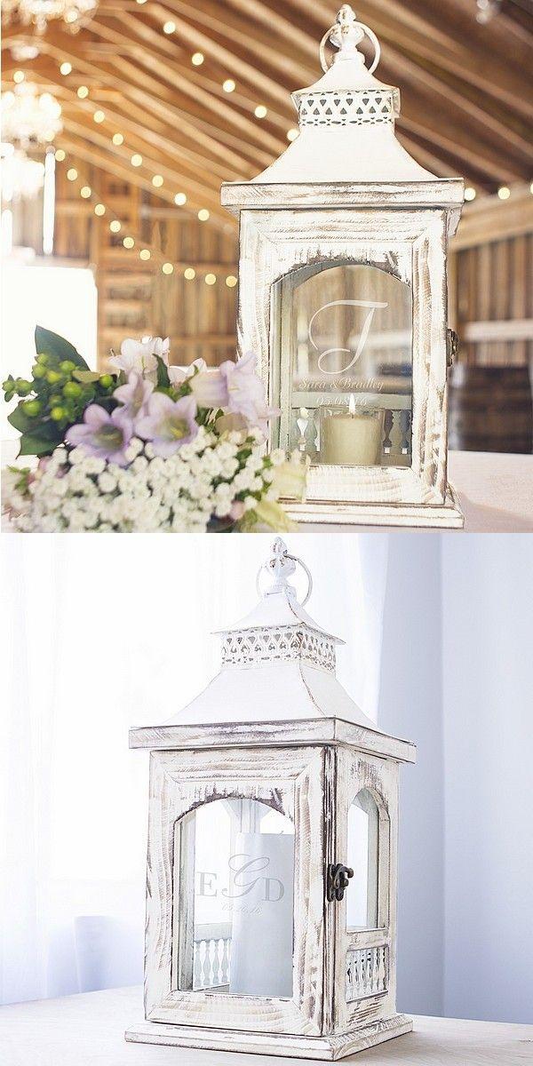 Hochzeit - Personalized Rustic Whitewash Wedding Candle Lantern