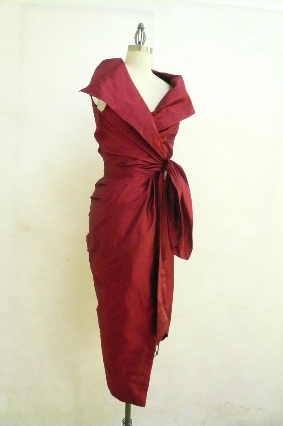Wedding - Maria Severyna Burgundy Dupioni Wrap Dress - Mother of the Bride - Available in many colors