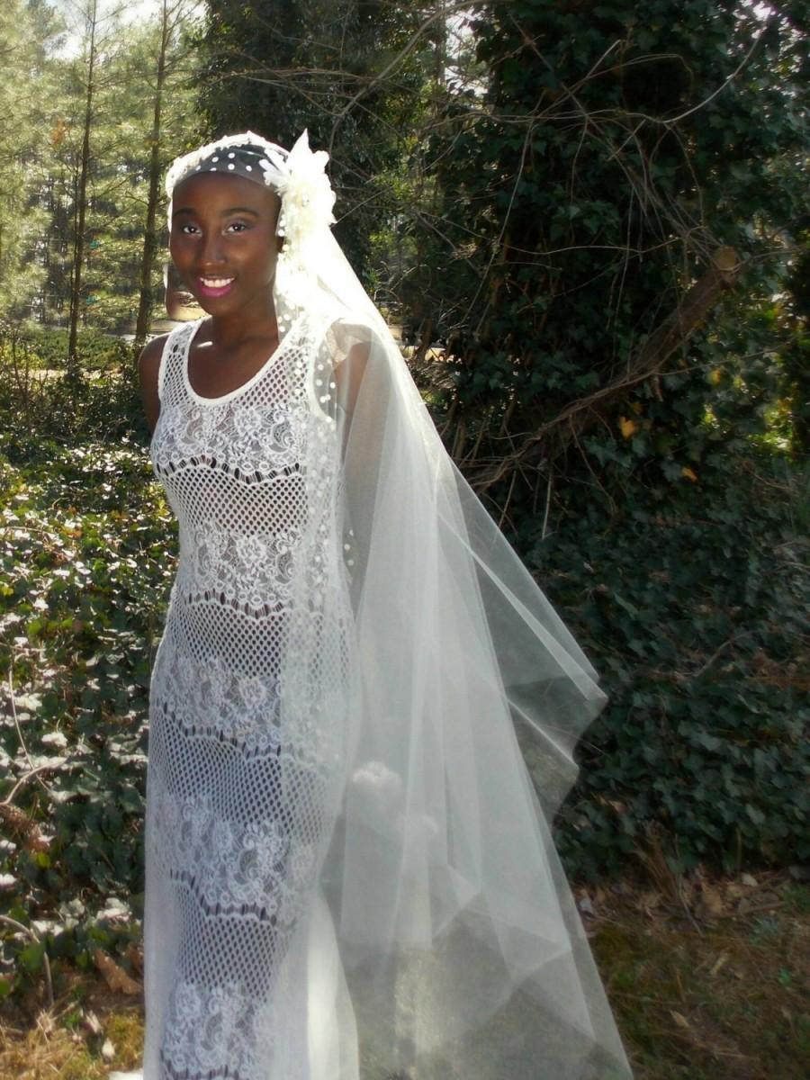 زفاف - Juliet cap veil,  Ivory Wedding Veil, Wedding Veil With Pearls, Long Wedding Veil, 1920s wedding veil - Arya