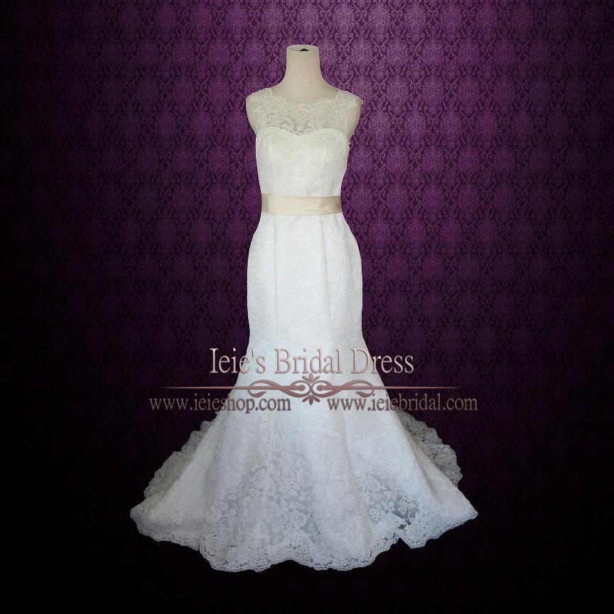 زفاف - Fit and Flare Lace Wedding Dress with Low V Back 