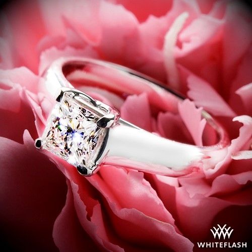 زفاف - 18k White Gold Comfort Fit "X-Prong" Solitaire Engagement Ring For Princess Cut Diamonds