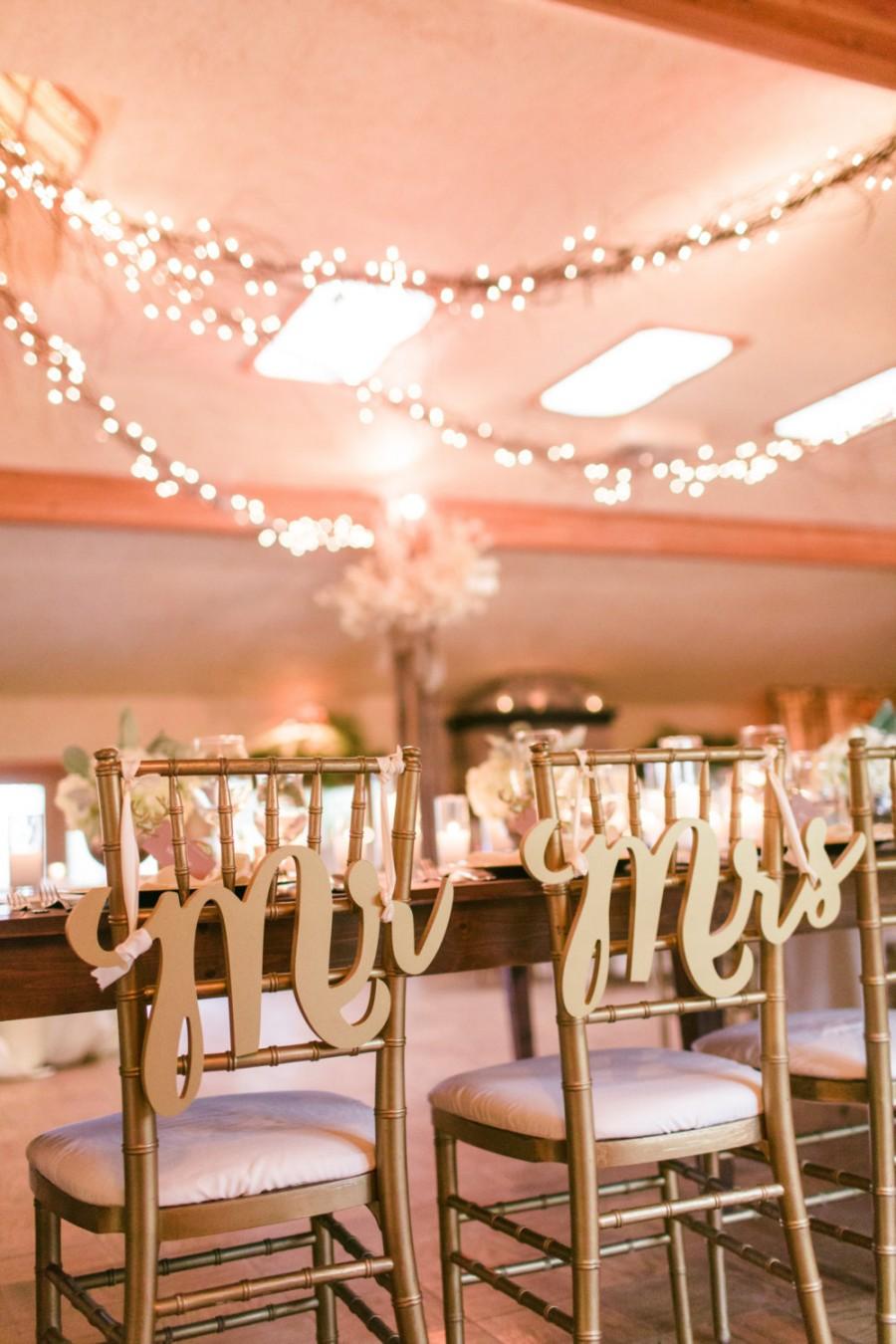 Mariage - Gold Chair Signs Mr & Mrs Signs for Wedding Chairs for Bride and Groom - Hanging Chair Signs Wedding Decor - 3 Piece Set (Item - MCK200)