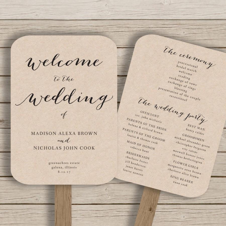 Wedding Program Fan Template Printable Rustic Wedding Fan EDITABLE