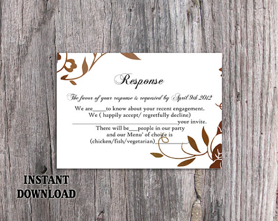Свадьба - DIY Wedding RSVP Template Editable Word File Instant Download Rsvp Template Printable RSVP Cards Rustic Gold Rsvp Card Leaf Rsvp
