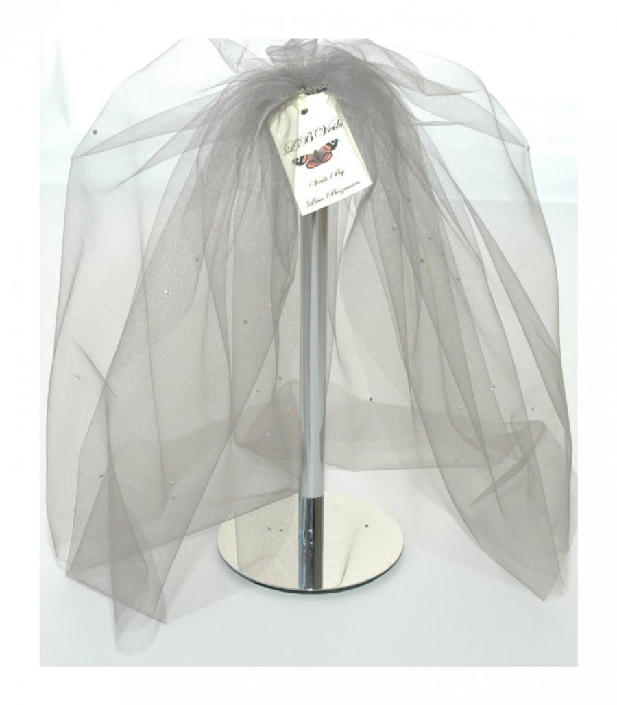 Hochzeit - Designer Gunmetal Grey Wedding Veil Swarovski Crystal All Over Bouffant LBV154 LBVeils UK