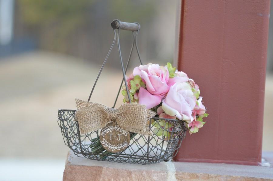 زفاف - rustic flower girl basket personalized rustic wedding decor, country wedding, shabby chic flower girl basket B114