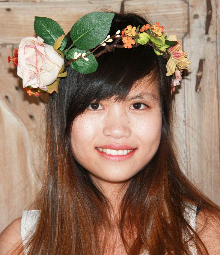 Mariage - Hair wreath, Woodland crown, Bridal crown, Flower crown, Wedding headpiece, Bridal flower headpiece