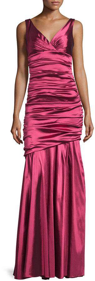 Wedding - Theia Sleeveless Ruched Mermaid Gown, Magenta
