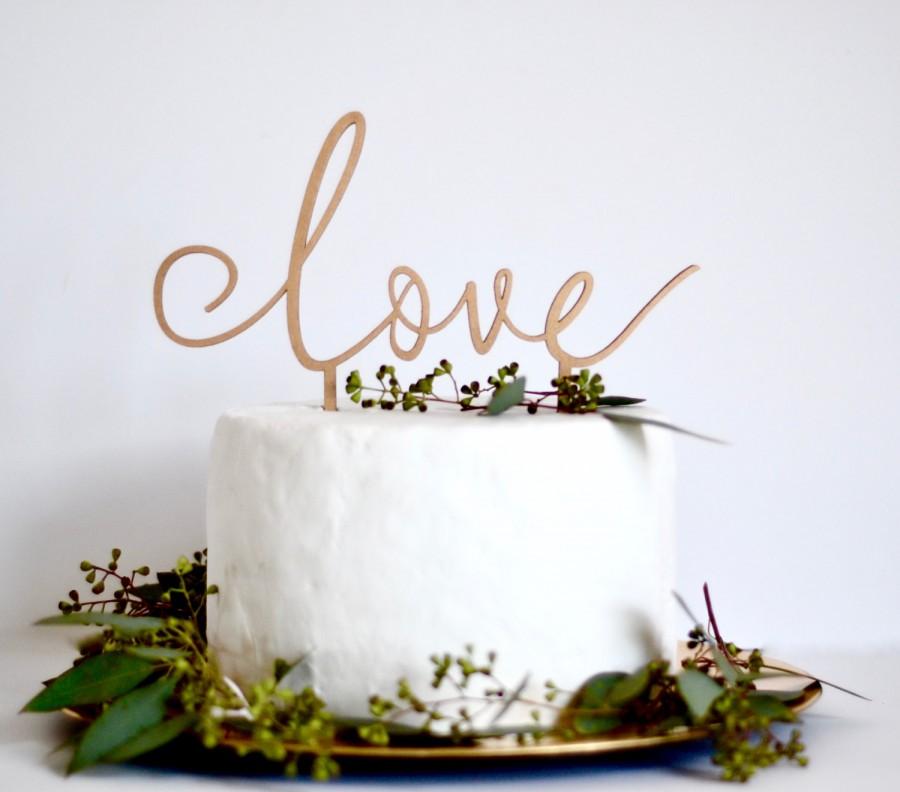 Hochzeit - Love cake topper. wedding cake decoration. wedding sign. anniversary decoration. rose gold. Gold. silver. wood cake topper. bridal shower.