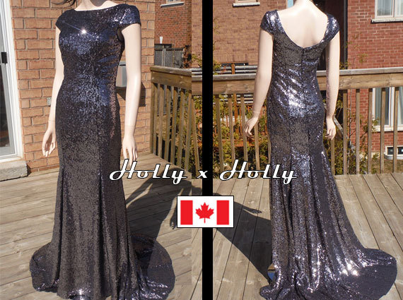 Hochzeit - Dark silver sequin bridesmaid dress, dark silver sequin dress