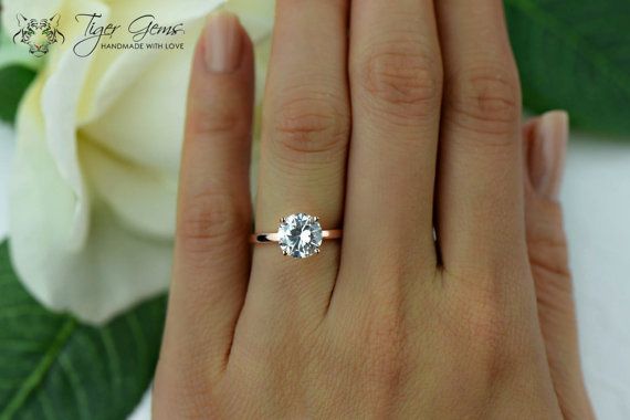 زفاف - 2 Carat Engagement Ring, Rose Solitaire Ring, Man Made Diamond Simulant, 4 Prong Wedding Ring, Bridal Ring, Promise Ring, Sterling Silver