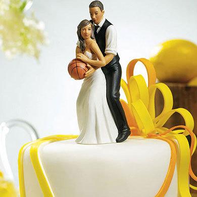 Wedding - Basketball Dream Team AA Bride and Groom Wedding CakeToppers -Sports Fan African American Couple Romantic Porcelain Hand Painted Figurines