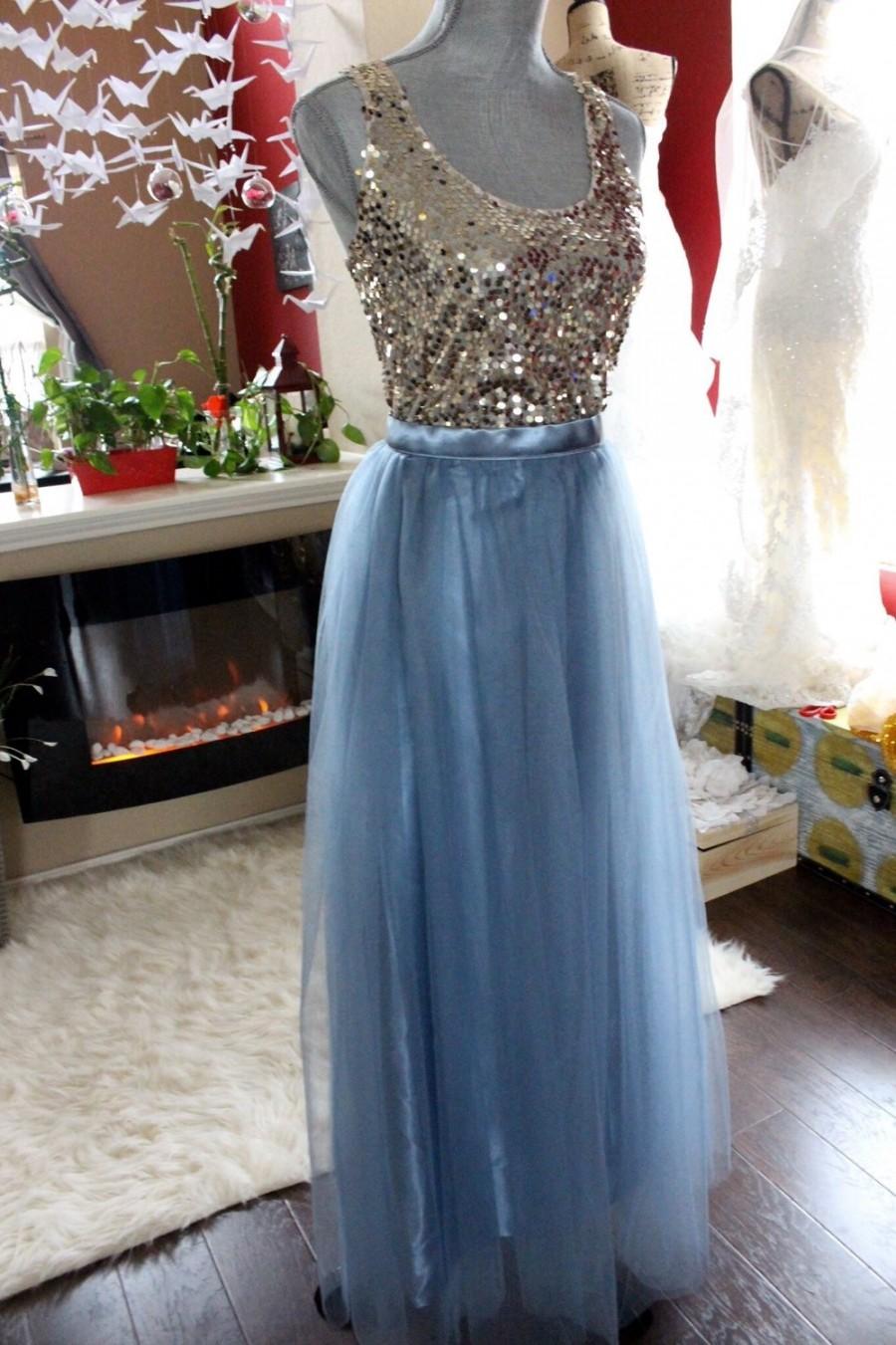 زفاف - Long maxi tulle skirt / Grey Blue floor length skirt / Bridesmaid Tulle Skirt / Zipper Skirt/Custom Made Skirt / Wedding Bridal Skirt