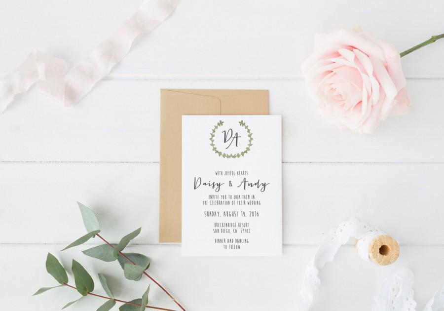 Mariage - Boho Wedding Invitation Set DEPOSIT, Printable, Custom DIY, Minimalist, Chic, Rustic, Invite Kit, Monogram, Calligraphy (Wedding Design #53)