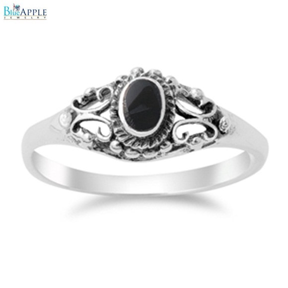 زفاف - Cute Engraved Design with Black Onyx Solid 925 Sterling Silver Black Onyx Ring Black Stone Ring, Black Promise Ring Ladies Gift