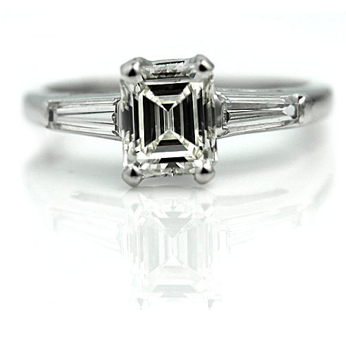 Wedding - Emerald Cut Diamond Engagement Ring 1.08ctw Platinum Emerald Cut Engagement Ring Tapered Baguette Diamond Engagement Ring