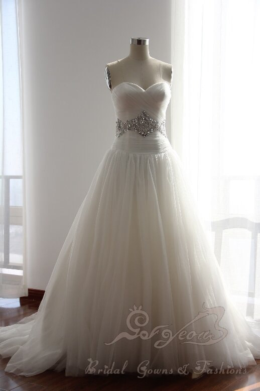 Strapless Misty Tulle Ball Gown Features Crystal Hand Beaded Dropped Waist With A Sweetheart 8402