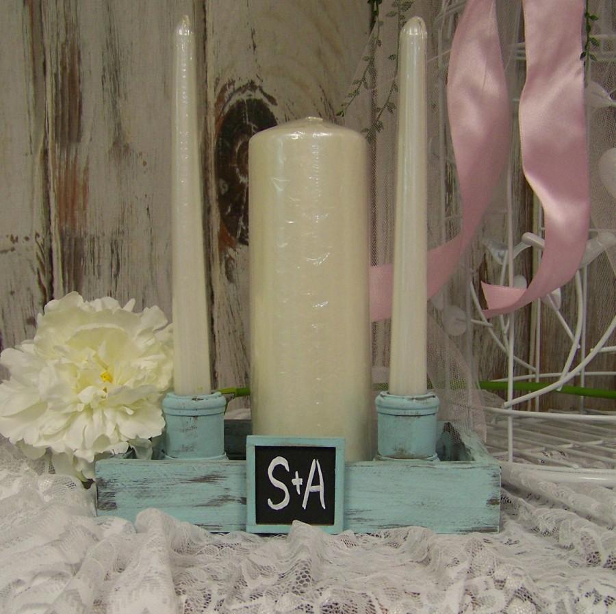 زفاف - Unity Candle Holders, Wedding Unity Candle Holders, Shabby Chic Candle Tray with Taper Candle HOlders, Unity Candle Holder with Initials-ers